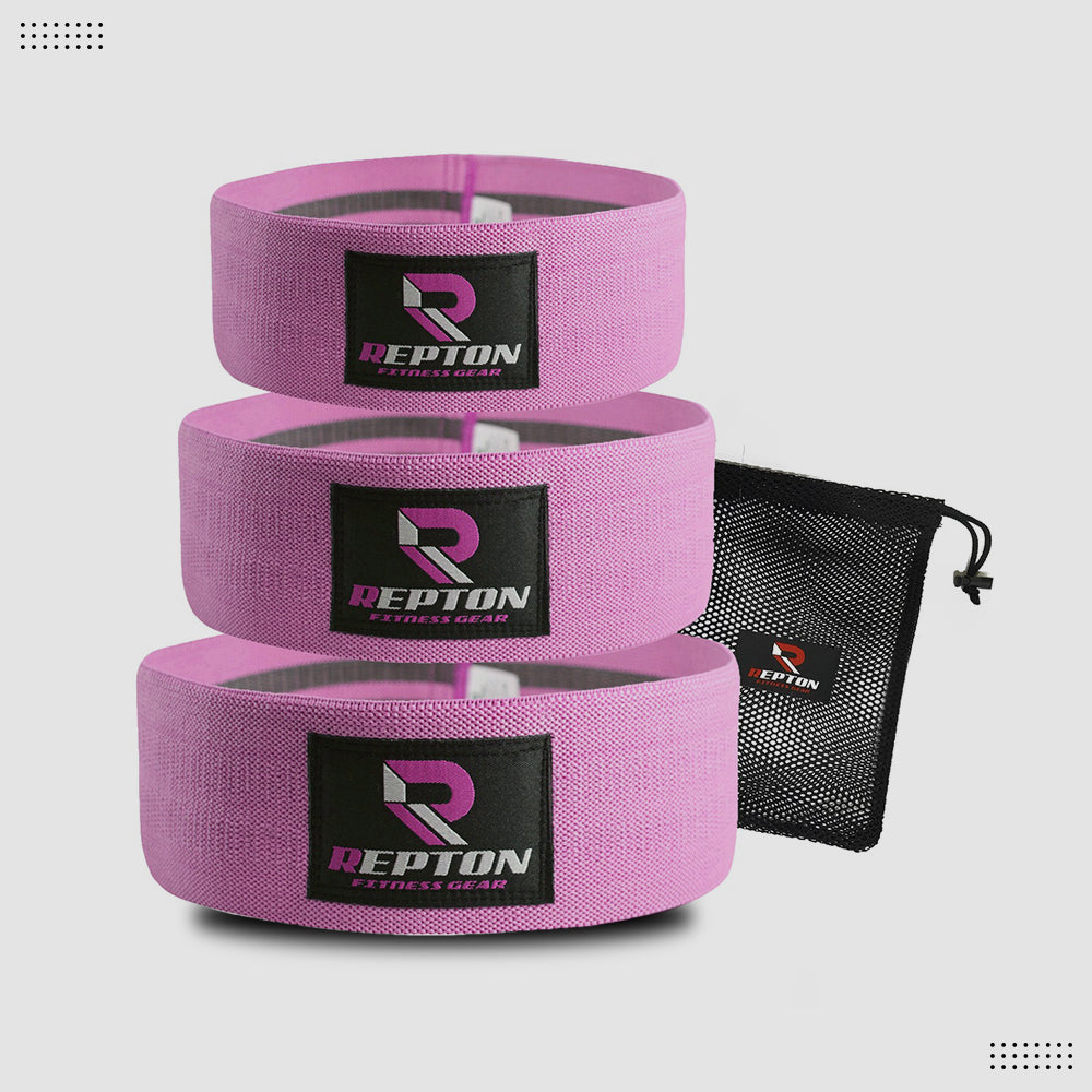 Pink Set Of 3 Resistance Booty Bands with Easy Normal and Heavy Resistance Repton Fitness Gear