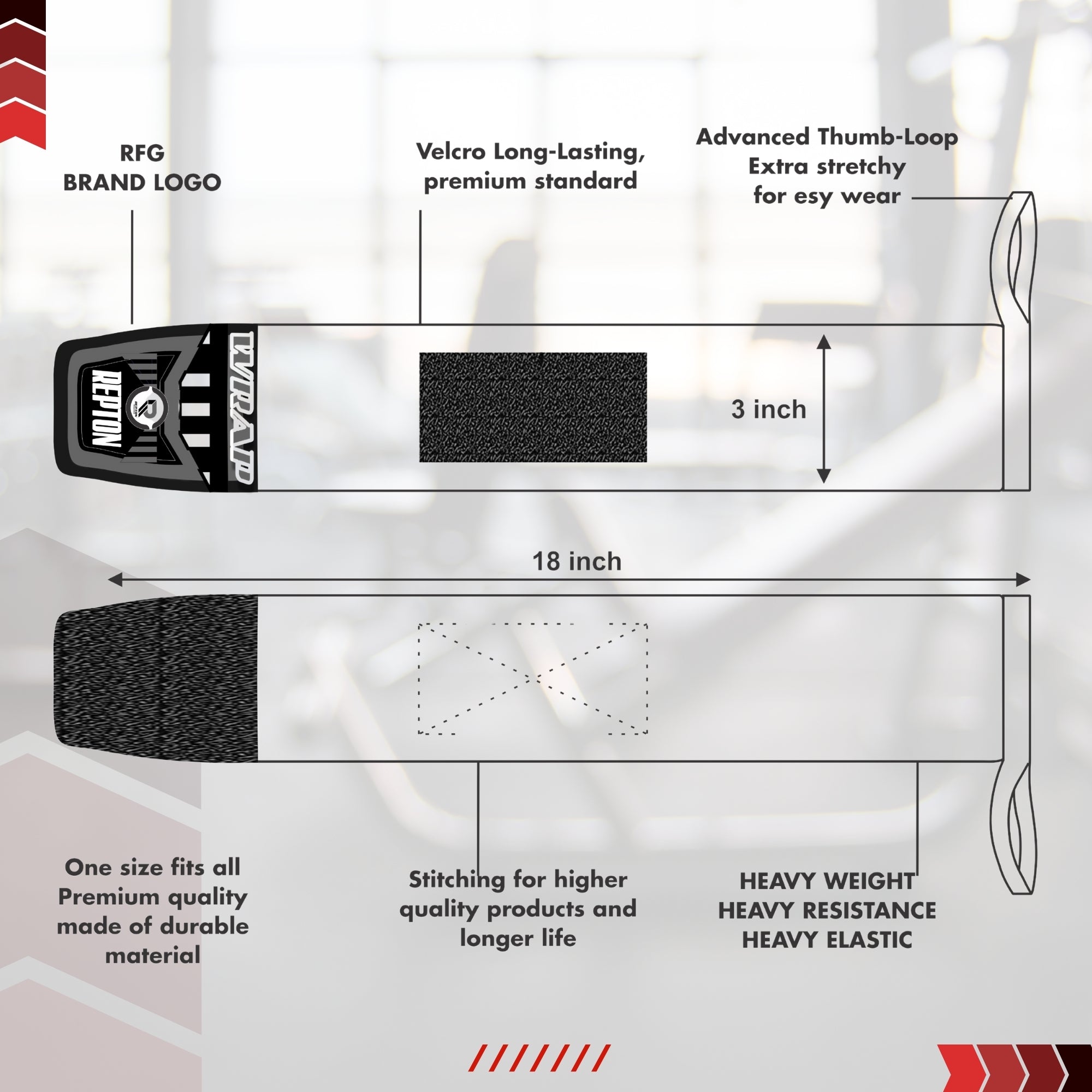 Weightlifting Wrist Wraps 18 inches - Professional Grade with Thumb Loops - Wrist Support Braces - Men & Women - Weight Lifting, Crossfit, Powerlifting, Strength Training Straps Repton Fitness and Boxing Gears