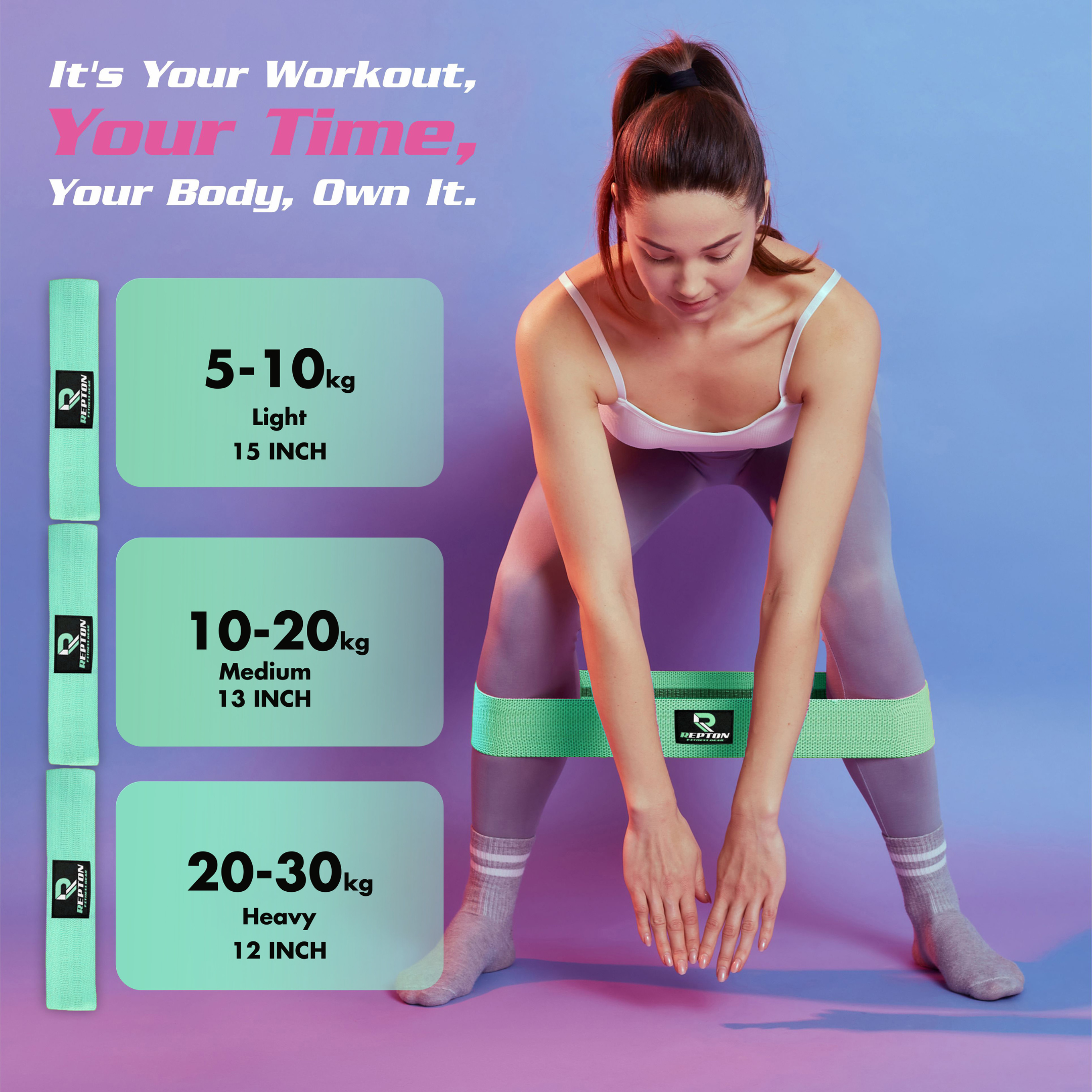 3 Sets Resistance Bands for Glutes, Hips and Legs Exercise Repton Fitness Gear