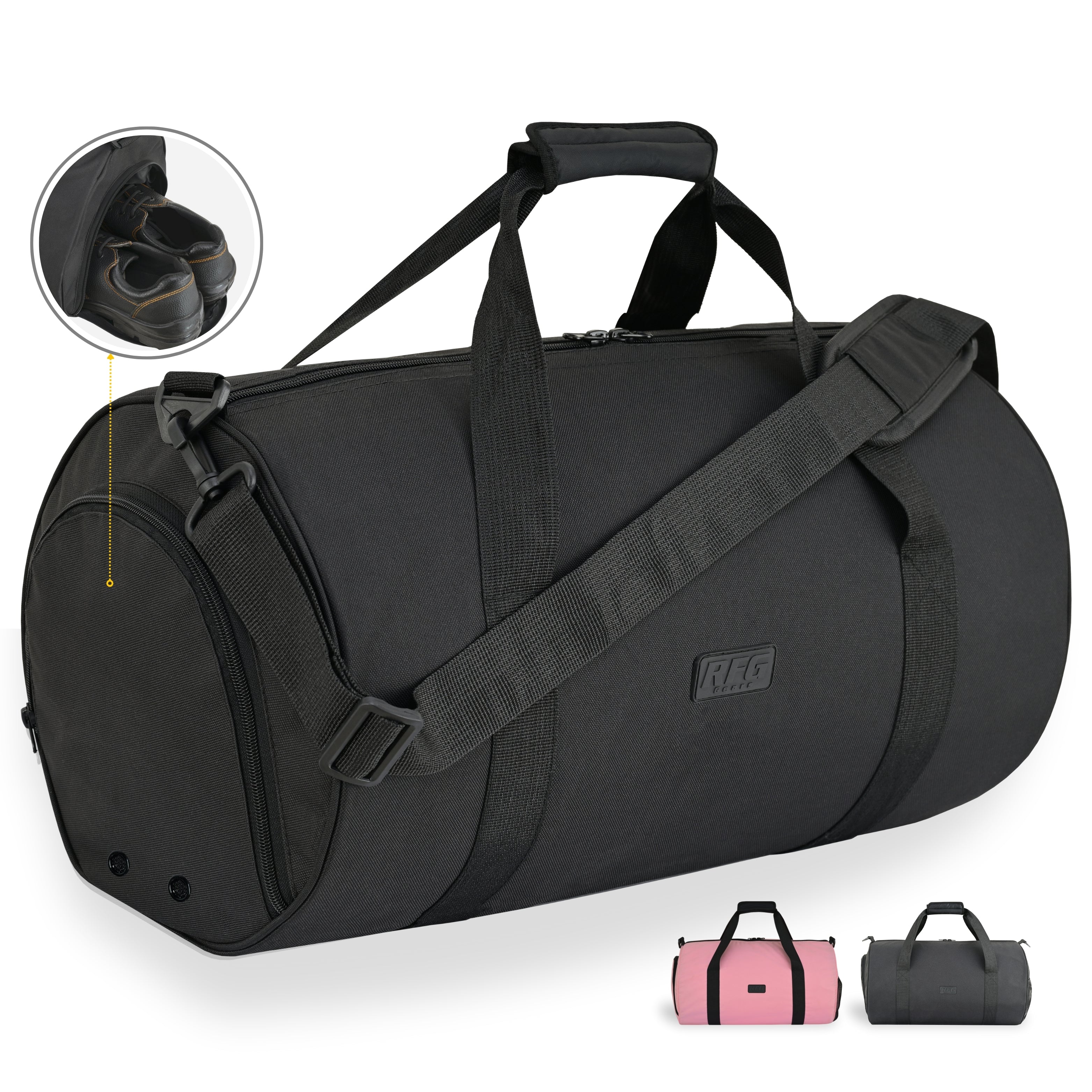 Travel Holdall with Trolley Sleeve & Padded Straps (Jet Black, Pink) Repton Fitness and Boxing Gears