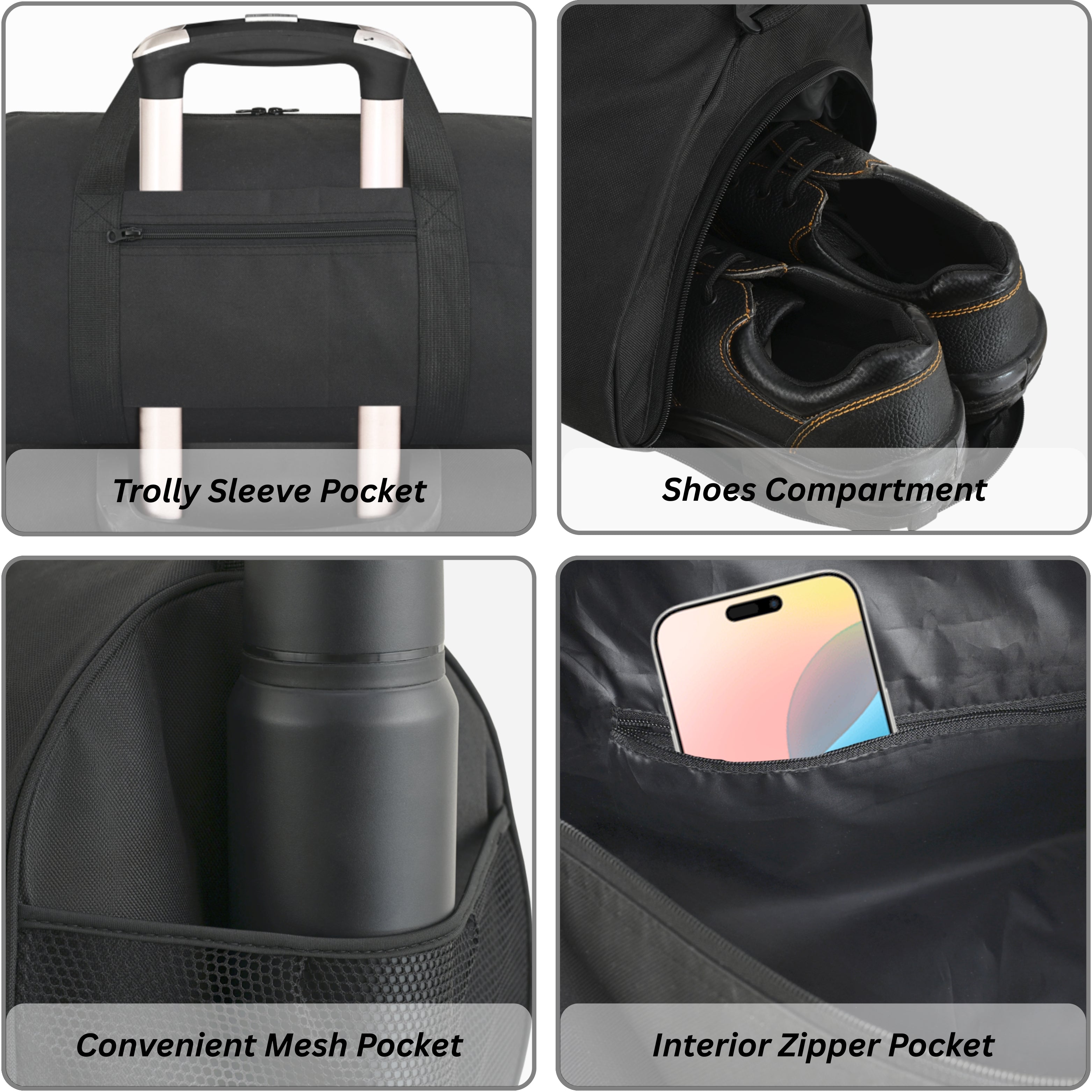 Travel Holdall with Trolley Sleeve & Padded Straps (Jet Black, Pink) Repton Fitness and Boxing Gears
