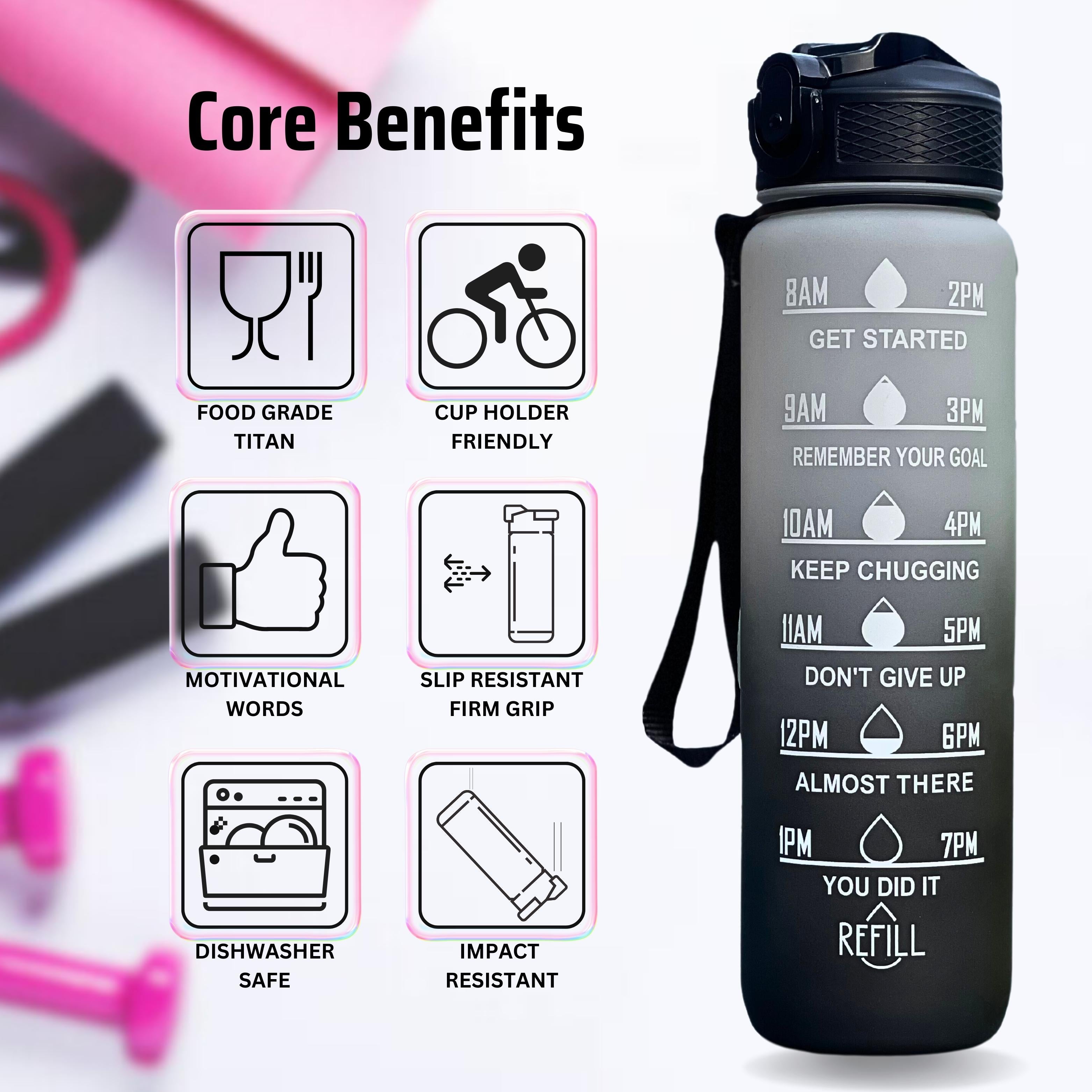 Repton 1L Sports Water Bottle with Motivational Time Marker - Stay Hydrated in Style! Repton Fitness and Boxing Gears