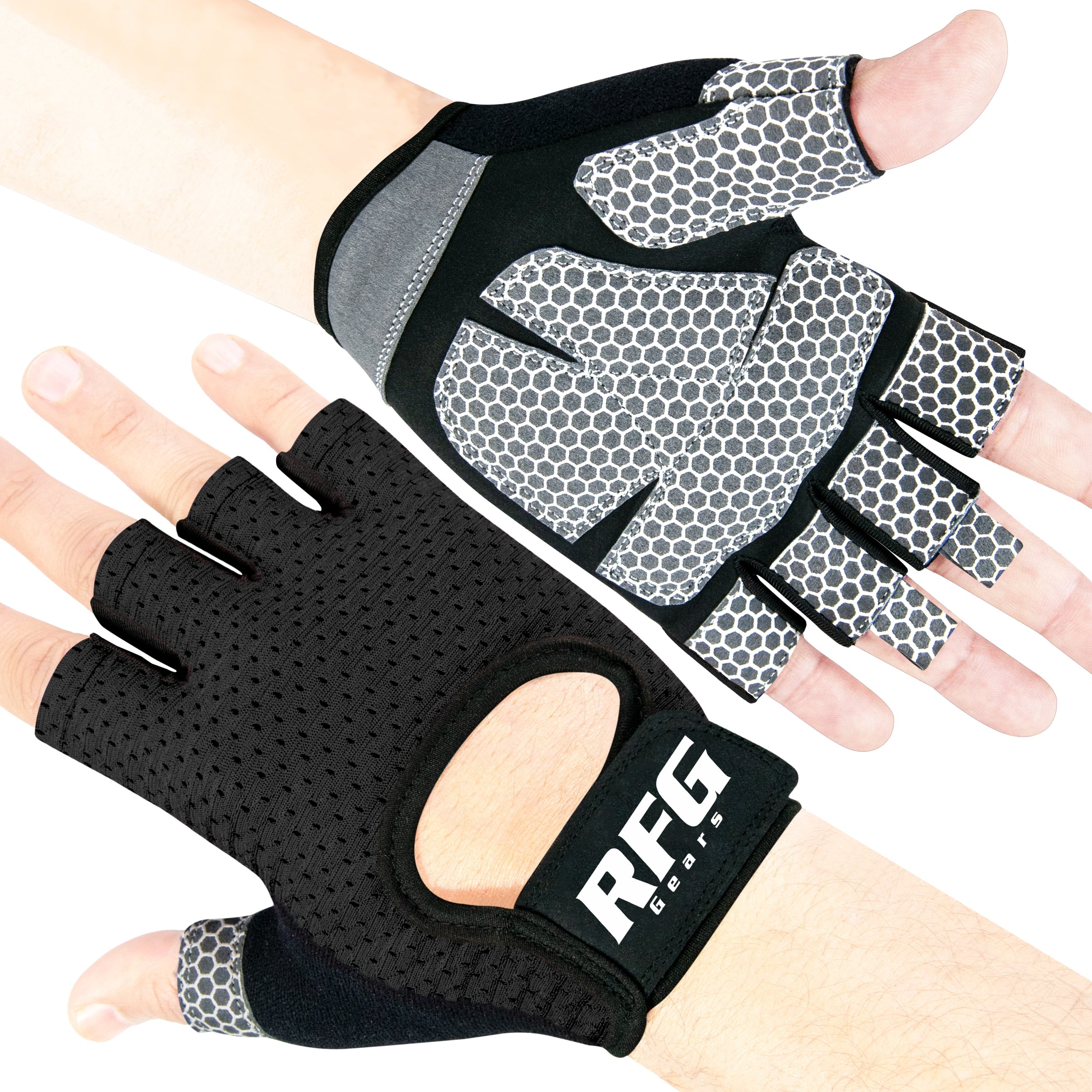 RFG Gears Gym Gloves with Wrist Strap Weight Lifting Gloves Breathable Mesh Back & Antislip Padding on Palms Suitable for Men & Women for Workout Fitness Strength Training & Cycling Repton Fitness Gear