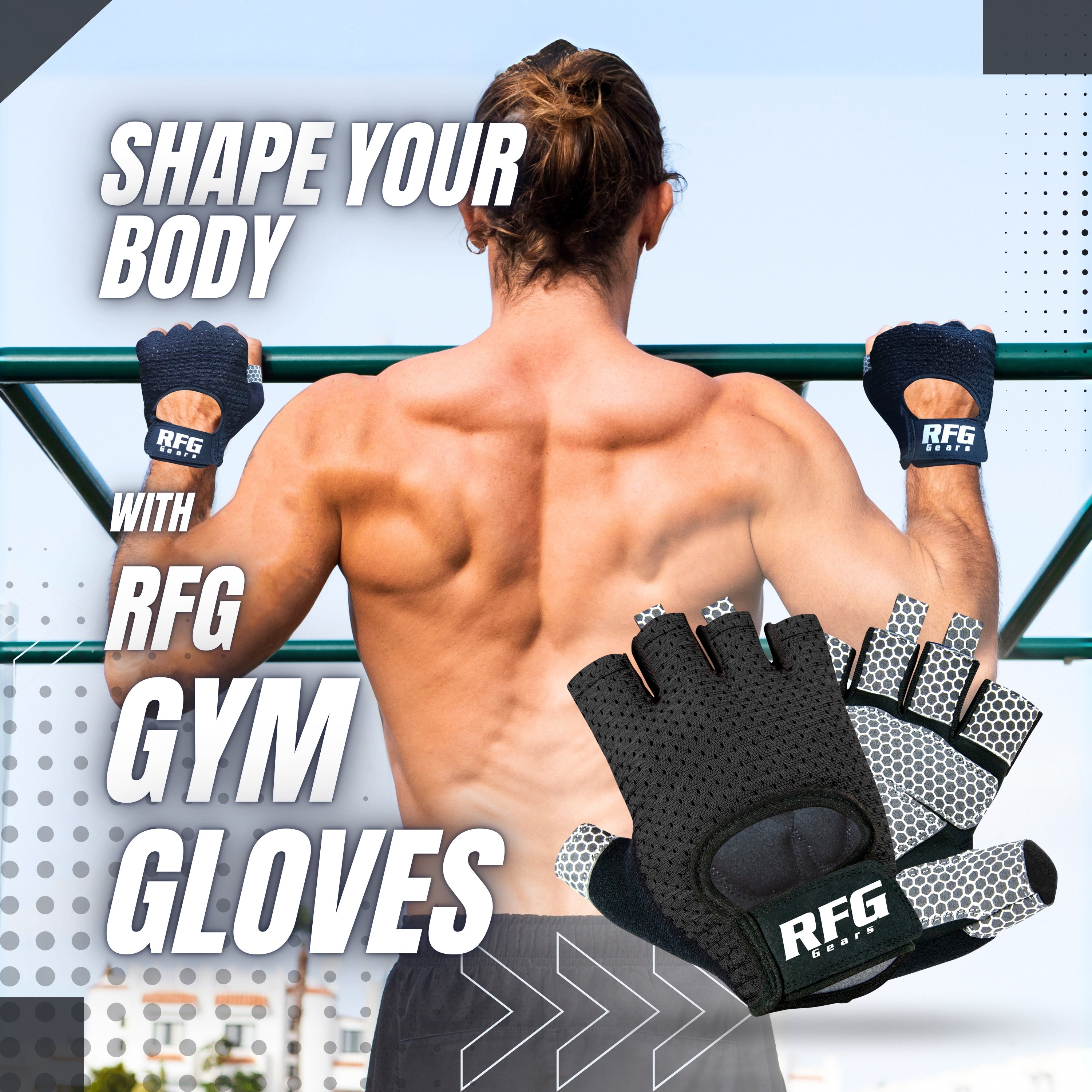 RFG Gears Gym Gloves with Wrist Strap Weight Lifting Gloves Breathable Mesh Back & Antislip Padding on Palms Suitable for Men & Women for Workout Fitness Strength Training & Cycling Repton Fitness Gear