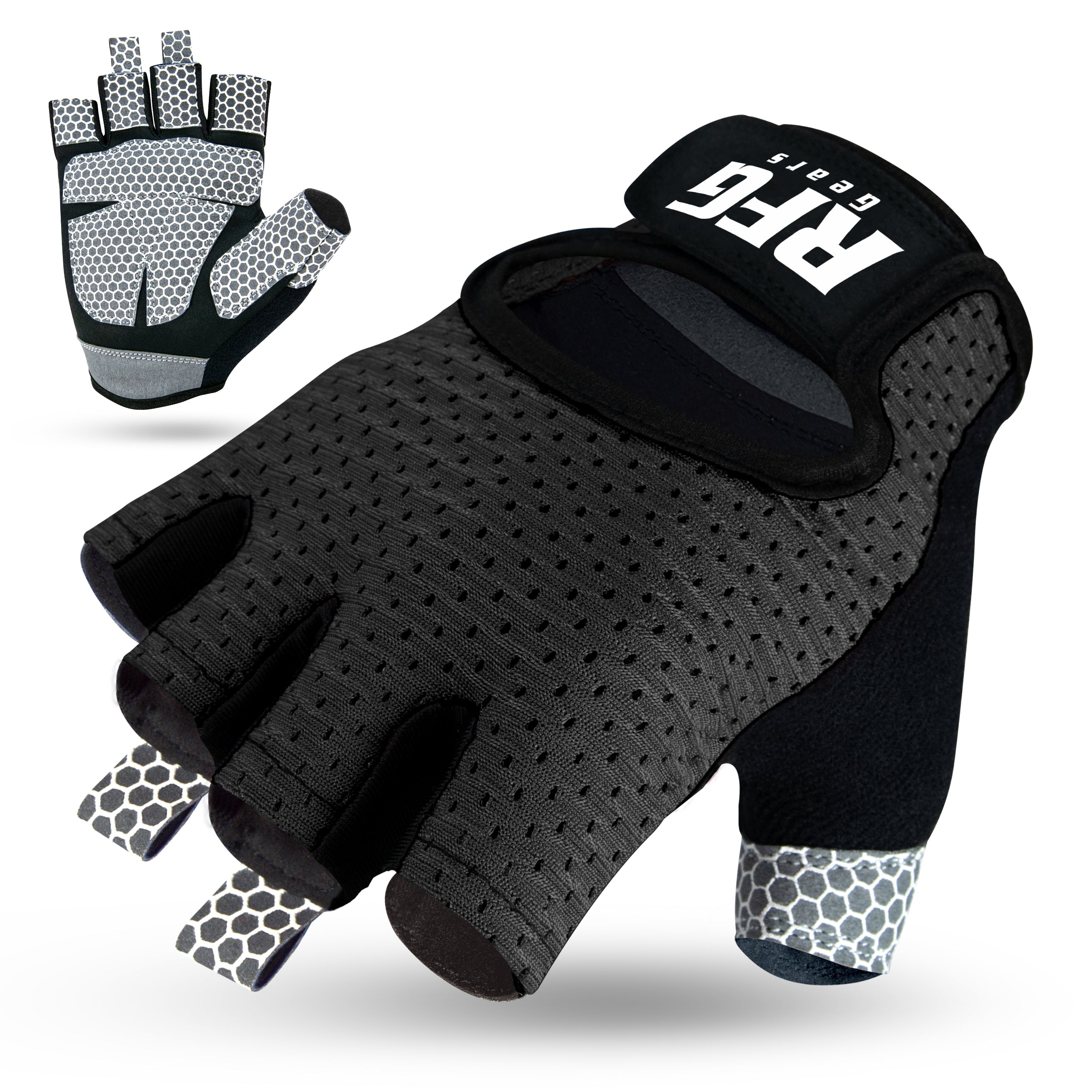 RFG Gears Gym Gloves with Wrist Strap Weight Lifting Gloves Breathable Mesh Back & Antislip Padding on Palms Suitable for Men & Women for Workout Fitness Strength Training & Cycling Repton Fitness Gear