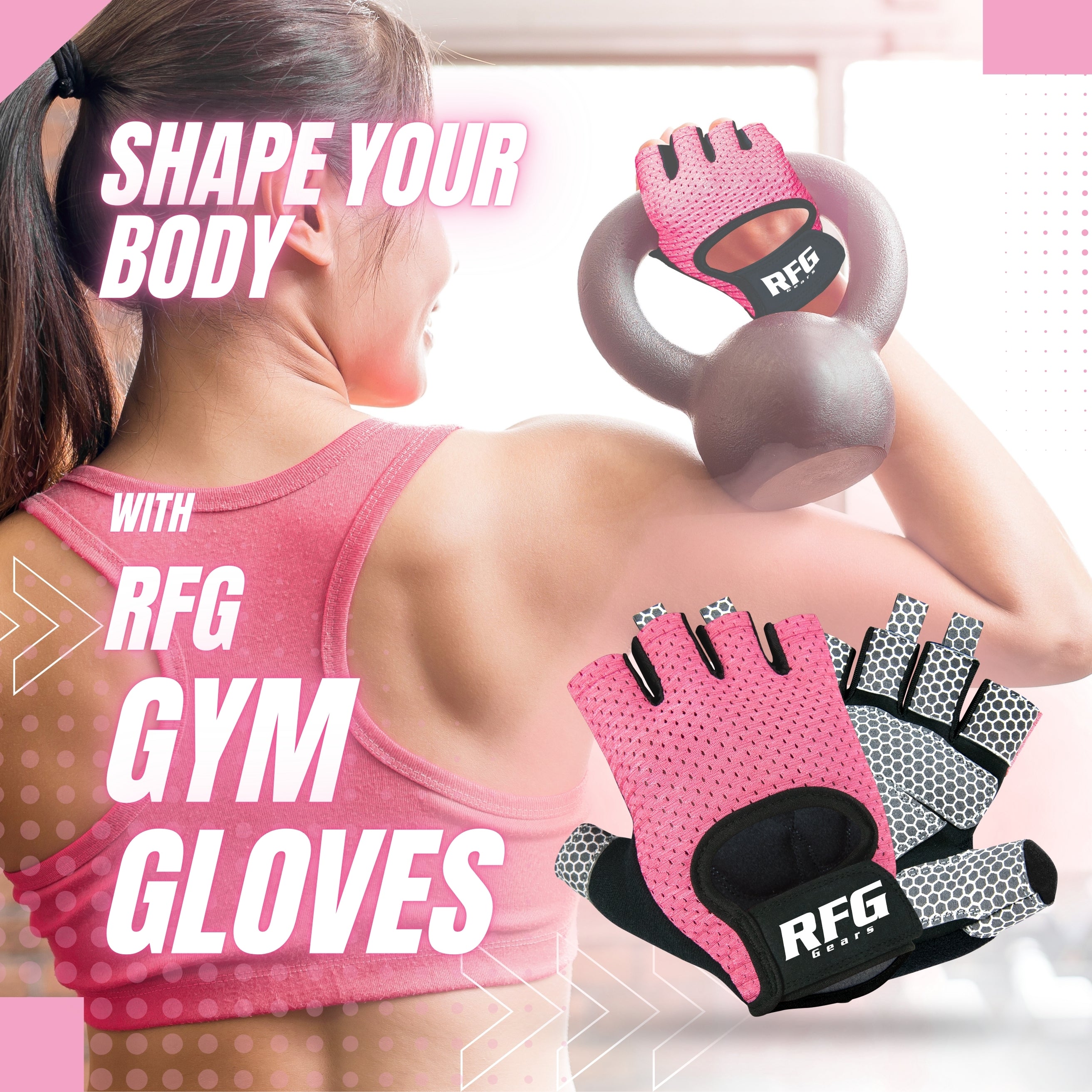 RFG Gears Gym Gloves with Wrist Strap Weight Lifting Gloves Breathable Mesh Back & Antislip Padding on Palms Suitable for Men & Women for Workout Fitness Strength Training & Cycling Repton Fitness Gear