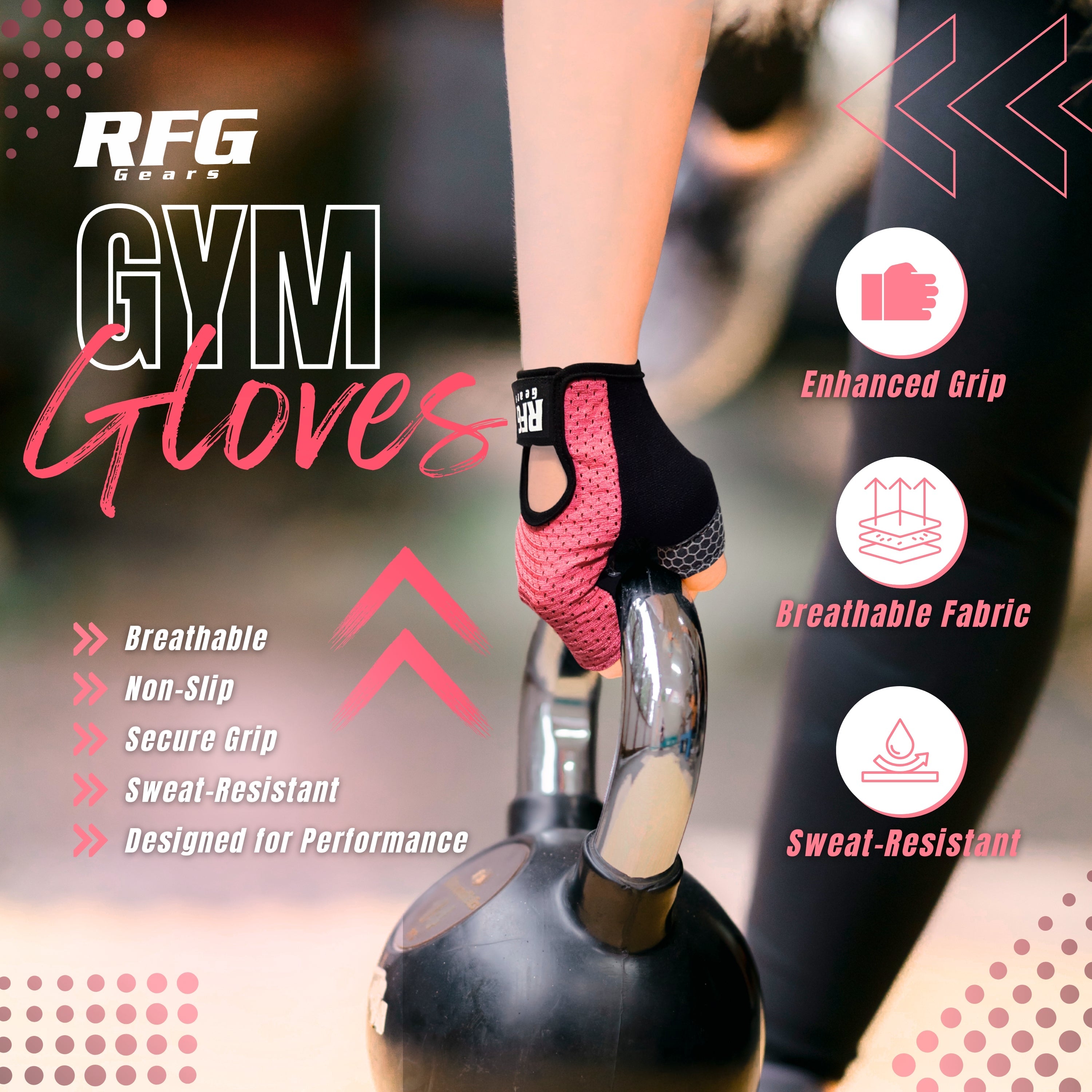 RFG Gears Gym Gloves with Wrist Strap Weight Lifting Gloves Breathable Mesh Back & Antislip Padding on Palms Suitable for Men & Women for Workout Fitness Strength Training & Cycling Repton Fitness Gear