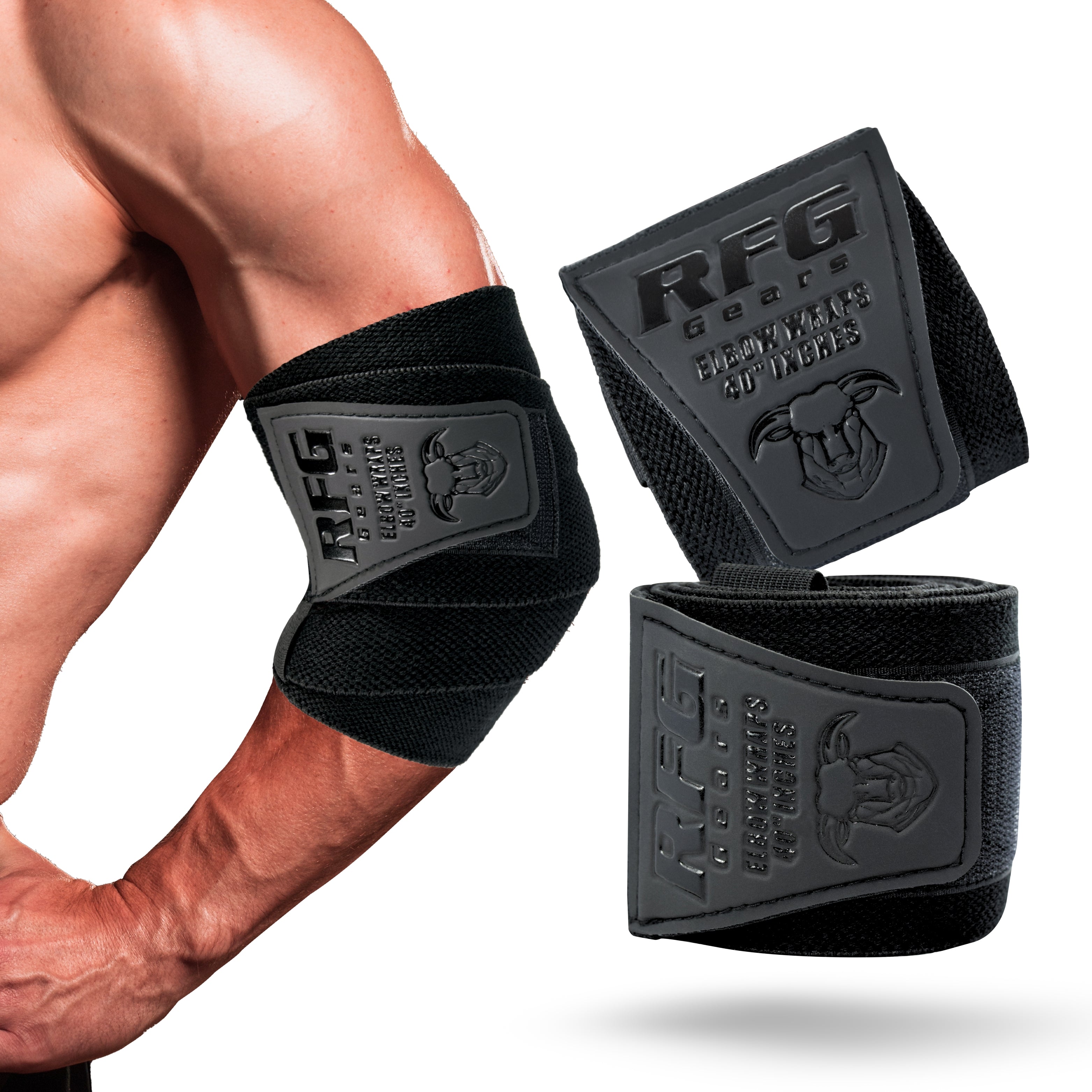RFG Elbow Wraps – 40" Heavy Duty Compression Support for Weightlifting, Gym & Power Training (1 Pair) Repton Fitness Gear