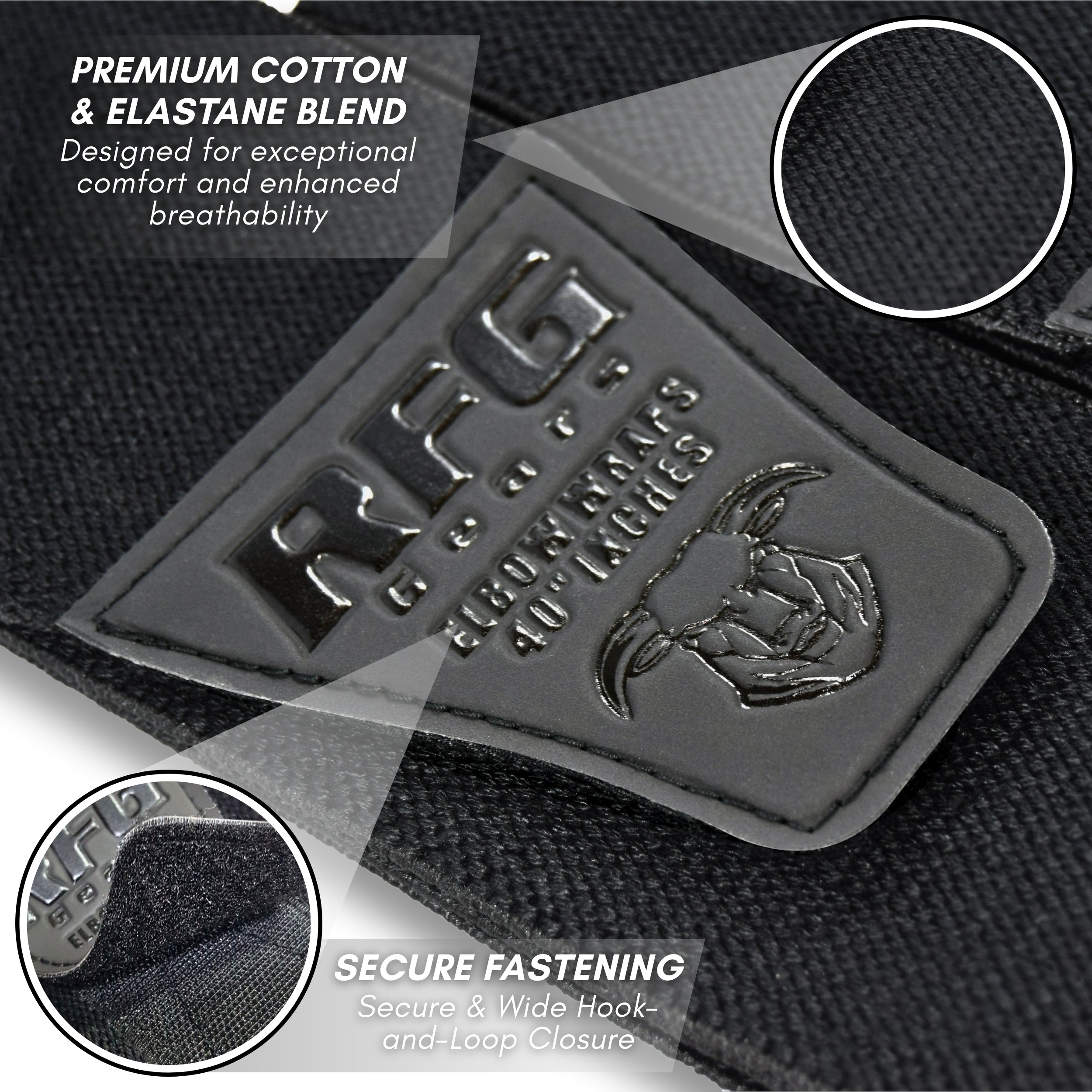 RFG Elbow Wraps – 40" Heavy Duty Compression Support for Weightlifting, Gym & Power Training (1 Pair) Repton Fitness Gear