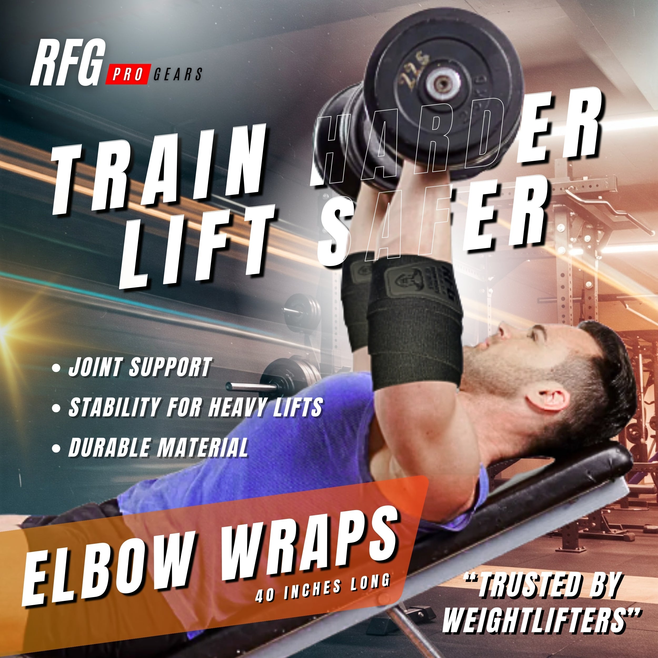 RFG Elbow Wraps – 40" Heavy Duty Compression Support for Weightlifting, Gym & Power Training (1 Pair) Repton Fitness Gear