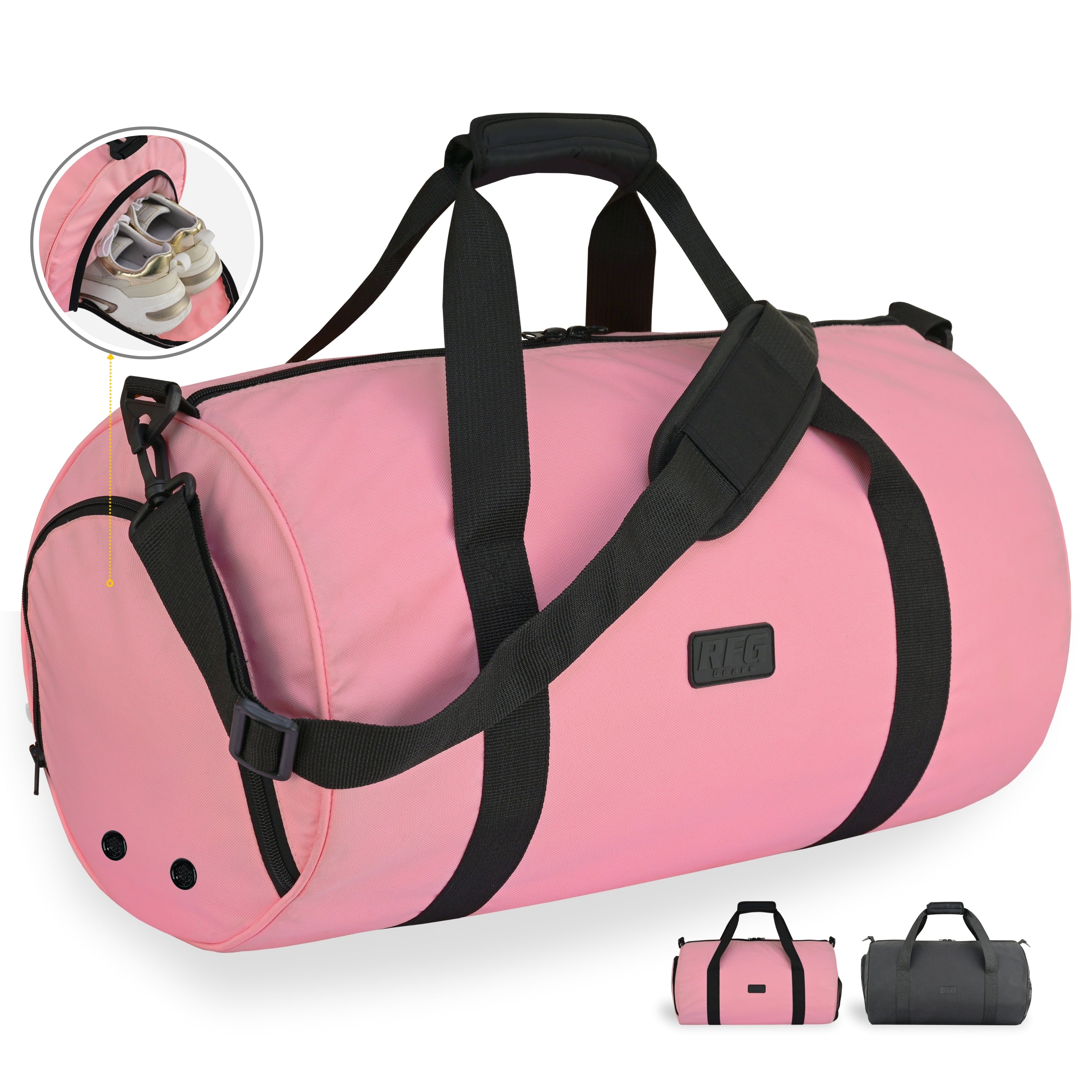 Travel Holdall with Trolley Sleeve & Padded Straps (Jet Black, Pink) Repton Fitness and Boxing Gears