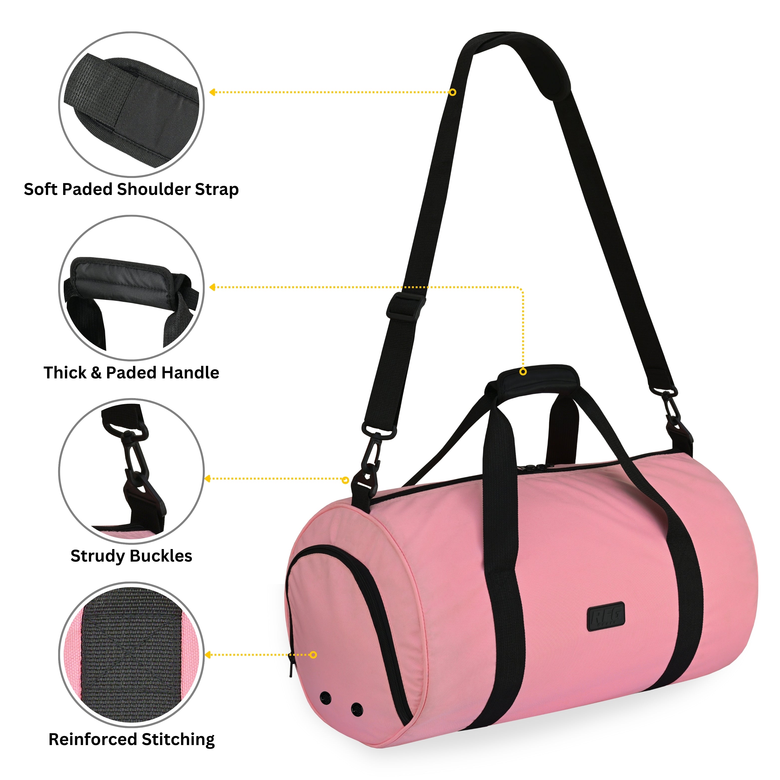 Travel Holdall with Trolley Sleeve & Padded Straps (Jet Black, Pink) Repton Fitness and Boxing Gears