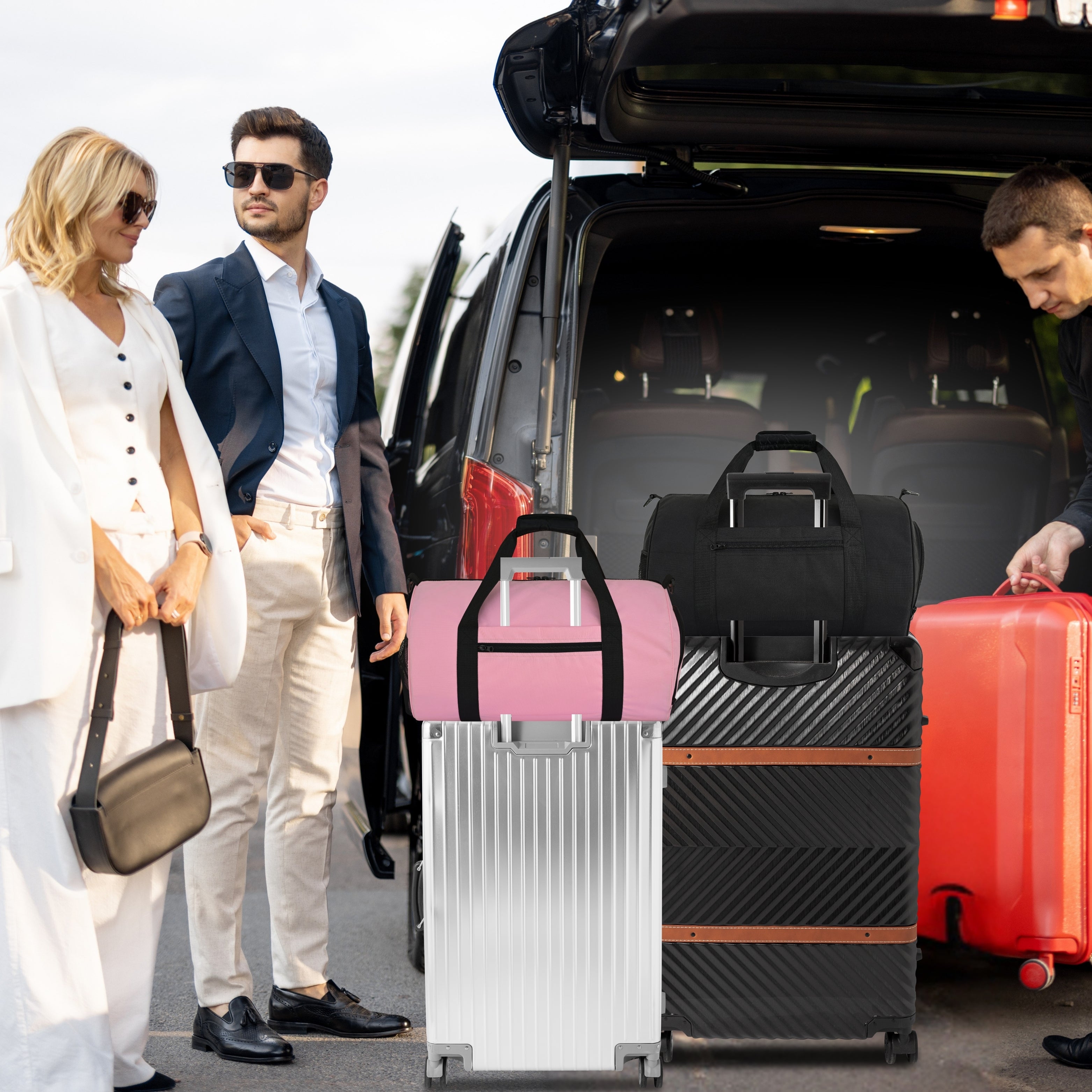 Travel Holdall with Trolley Sleeve & Padded Straps (Jet Black, Pink) Repton Fitness and Boxing Gears