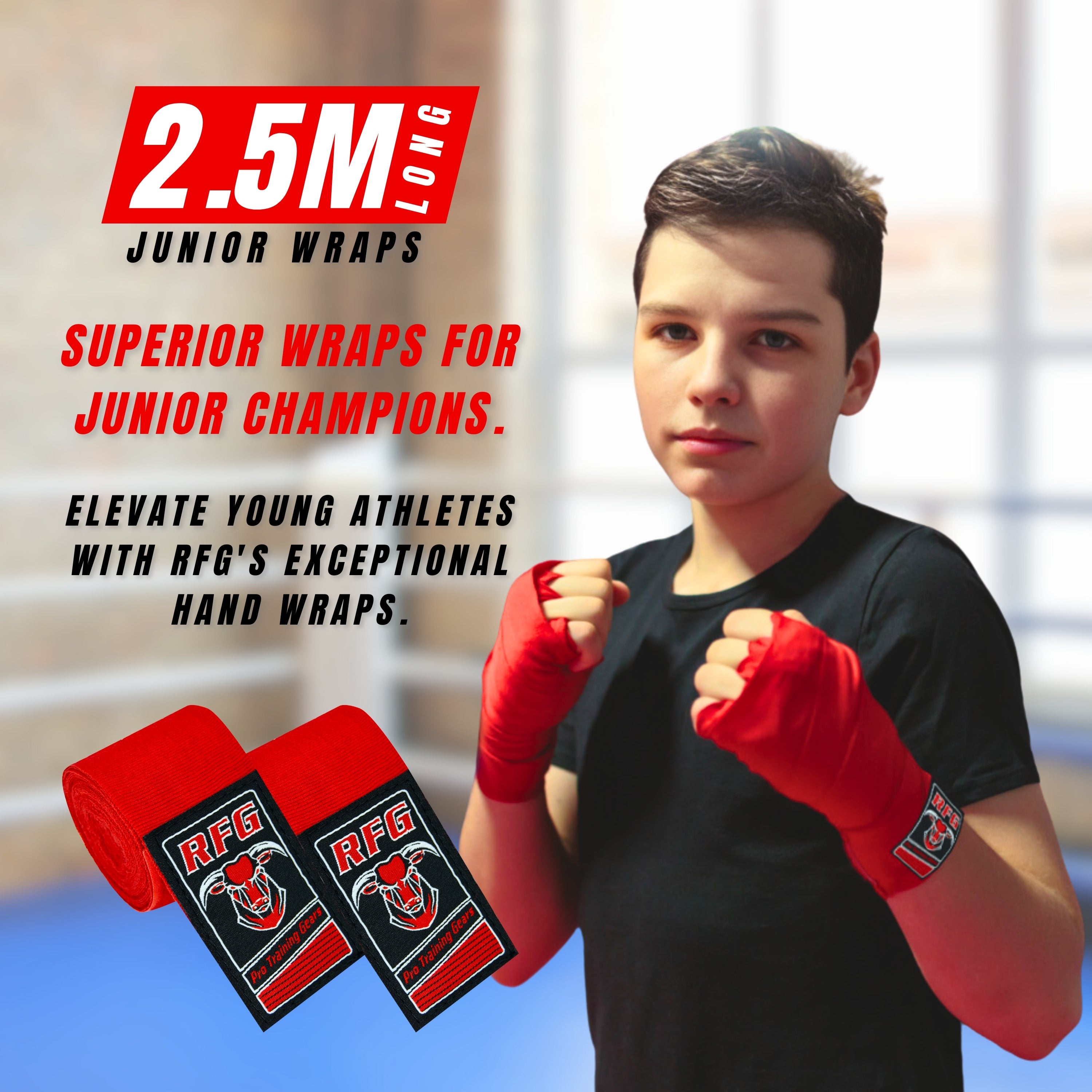 RFG Gears Boxing Hand Wraps – 2.5m, 3.5m, 4.5m Elastic Thumb Loop Bandages for Wrist Protection – Ideal for Muay Thai, MMA, Kickboxing Training Repton Fitness and Boxing Gears