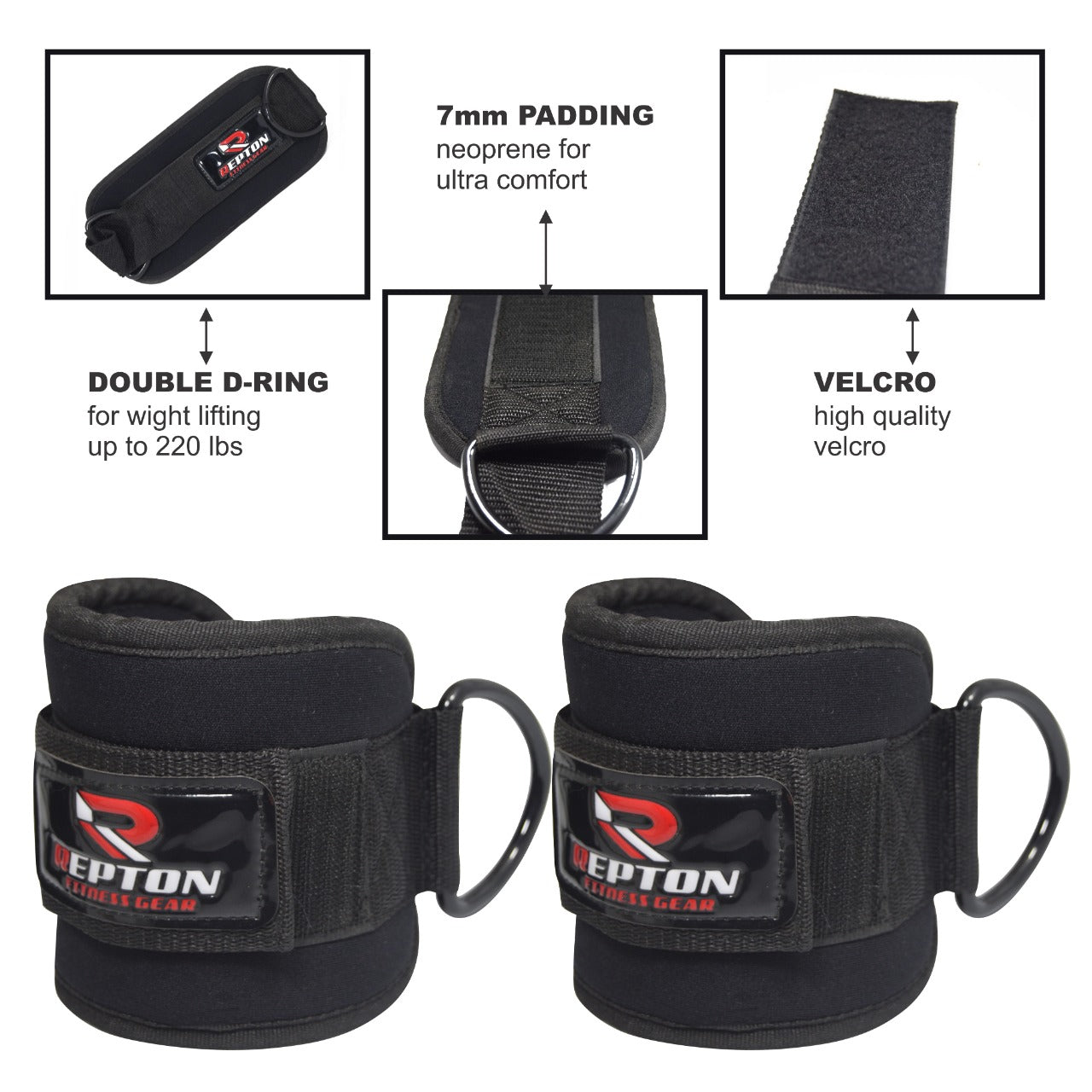 Ankle Straps for Cable Machines Attachments Neoprene Support Repton Fitness Gear